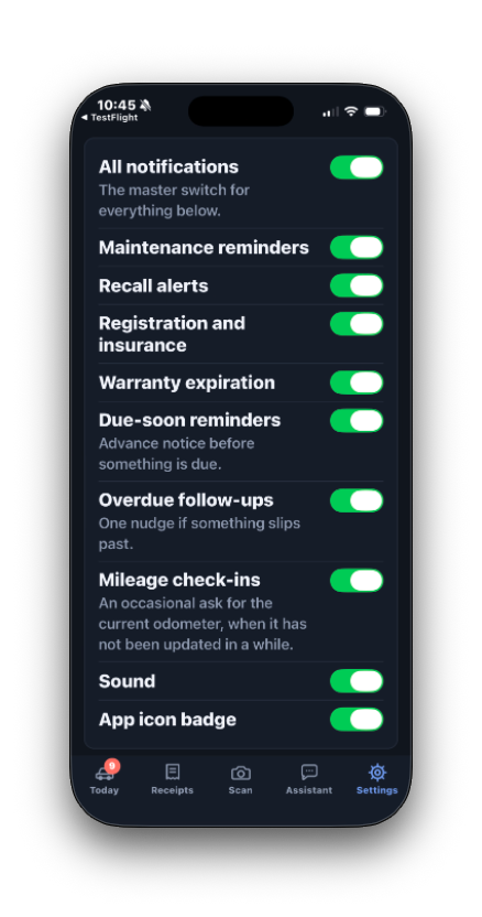 Vehicle Service app screen showing service history